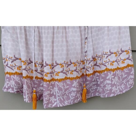 Daniel Rainn Cottage Boho Peasant Tassel Top Blouse Rayon Size S Pleated Floral - Picture 5 of 11